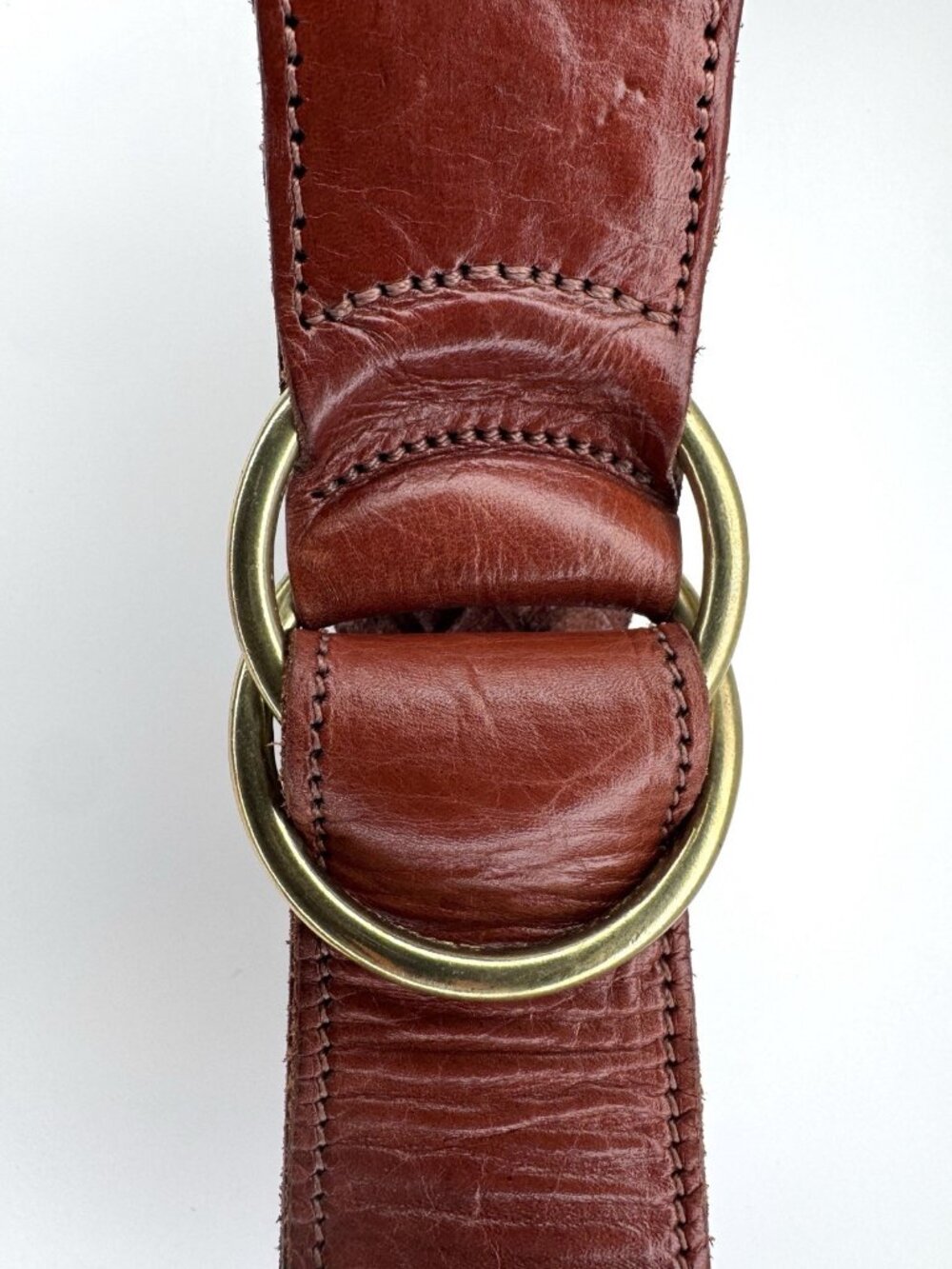 Polo Ralph Lauren Brown leather belt double O-ring Brass buckle - Picture 2 of 8